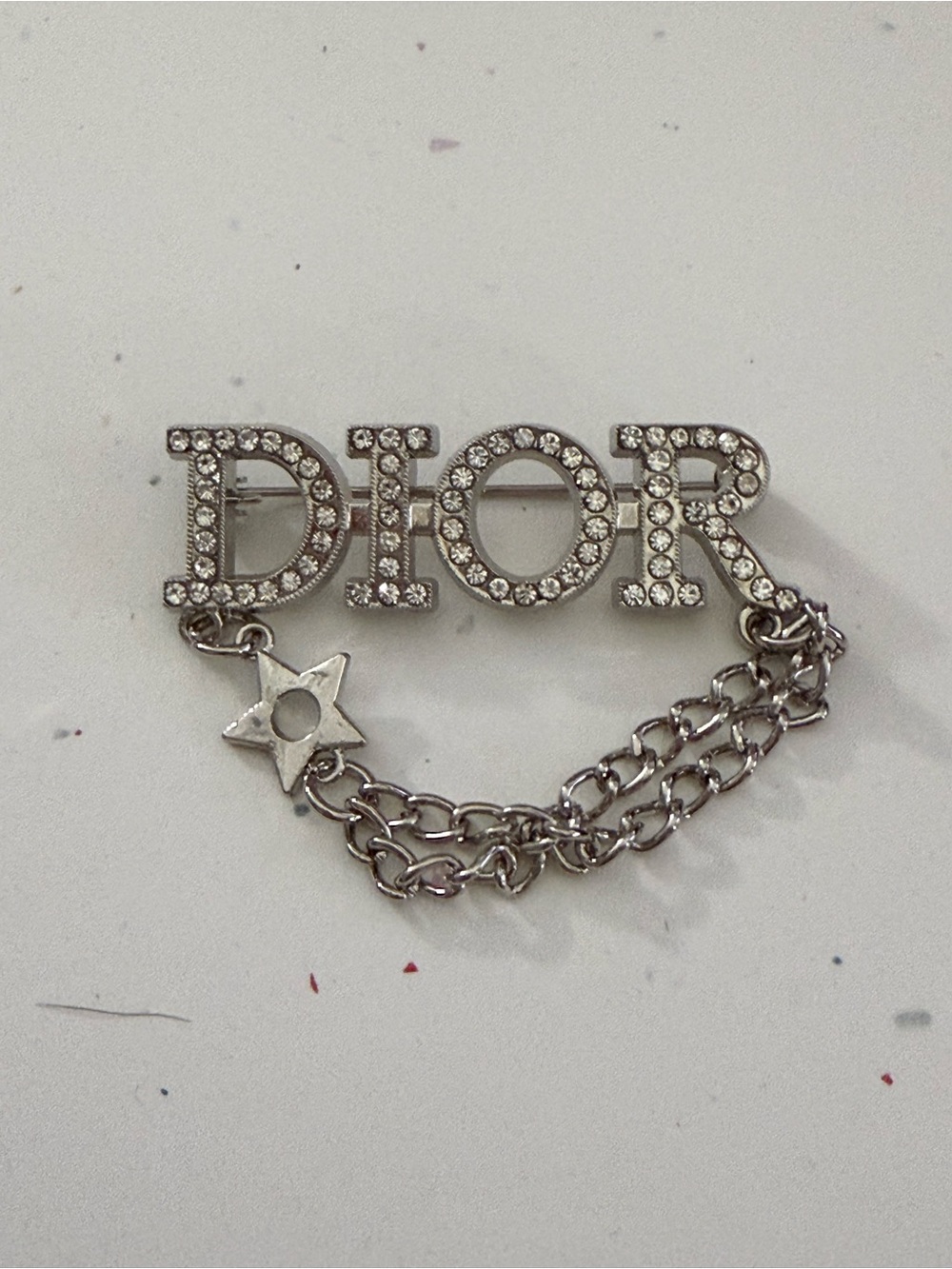 Dior Silver Crystal Logo Chain Brooch